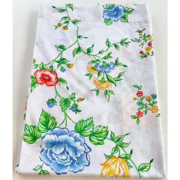 Vintage 70s flat/top sheet, red, yellow blue flowers, greenery, Lady Pepperell - Picture 4 of 8